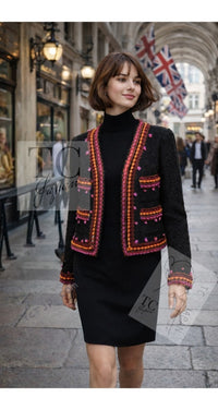 CHANEL 97A Vintage Brown Orange Pink Trim Wool Tweed Jacket 40 シャネル ヴィンテージ ブラウン オレンジ ピンク トリム ウール ツイード ジャケット 即発