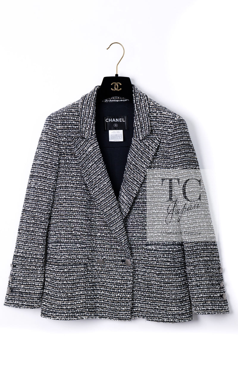 CHANEL 05S Gray Silvet Double Tweed Jacket 38 シャネル グレー シルバー ダブル ツイード ジャケット 即発