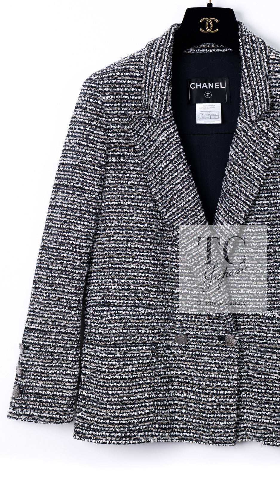 CHANEL 05S Gray Silvet Double Tweed Jacket 38 シャネル グレー シルバー ダブル ツイード ジャケット 即発