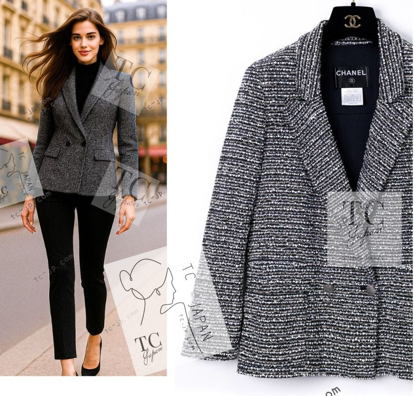 CHANEL 05S Gray Silvet Double Tweed Jacket 38 シャネル グレー シルバー ダブル ツイード ジャケット 即発