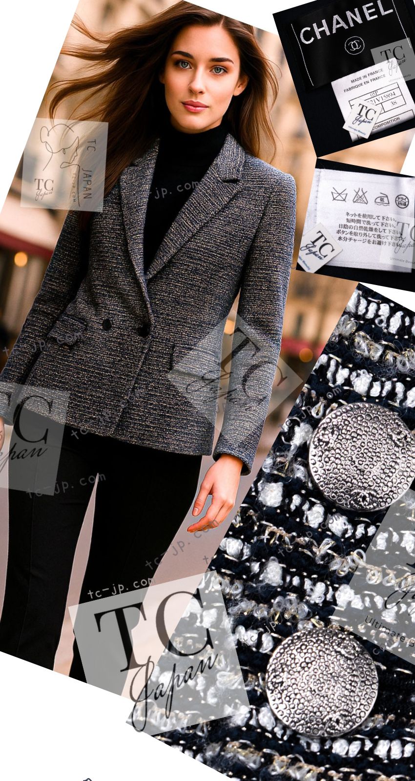 CHANEL 05S Gray Silvet Double Tweed Jacket 38 シャネル グレー シルバー ダブル ツイード ジャケット 即発