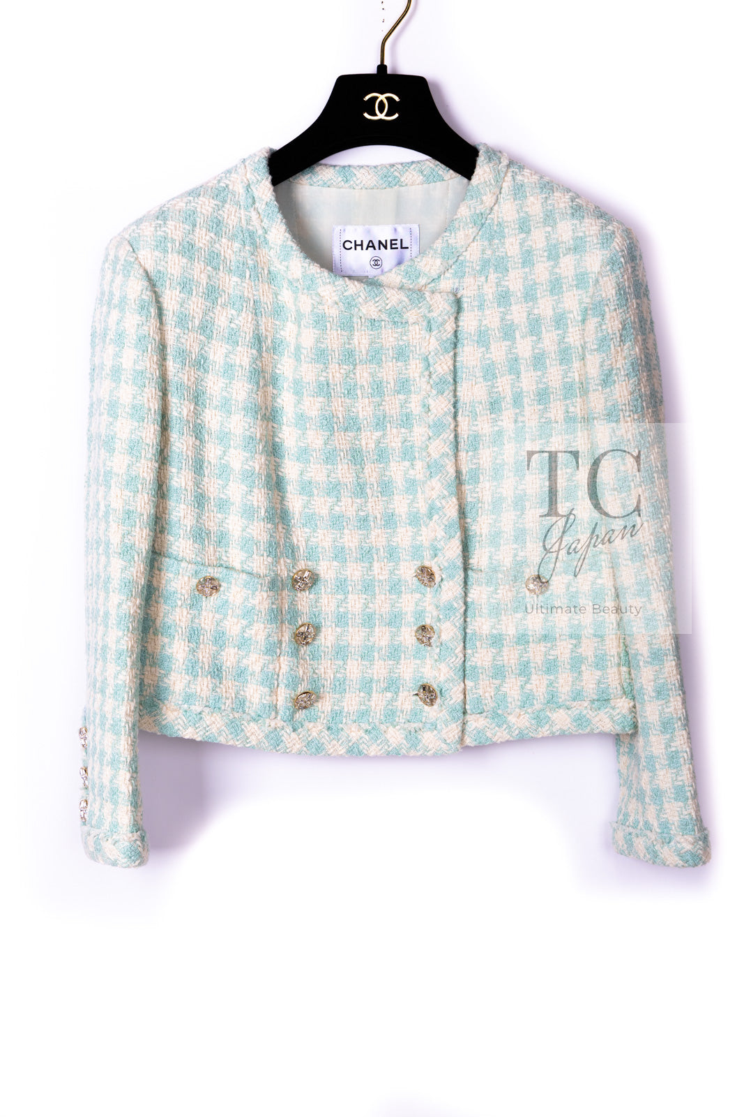 CHANEL 23S Mint Green Ivory Cotton Double Tweed Jacket 38 シャネル ミント グリーン アイボリー コットン ダブル ツイード ジャケット 即発