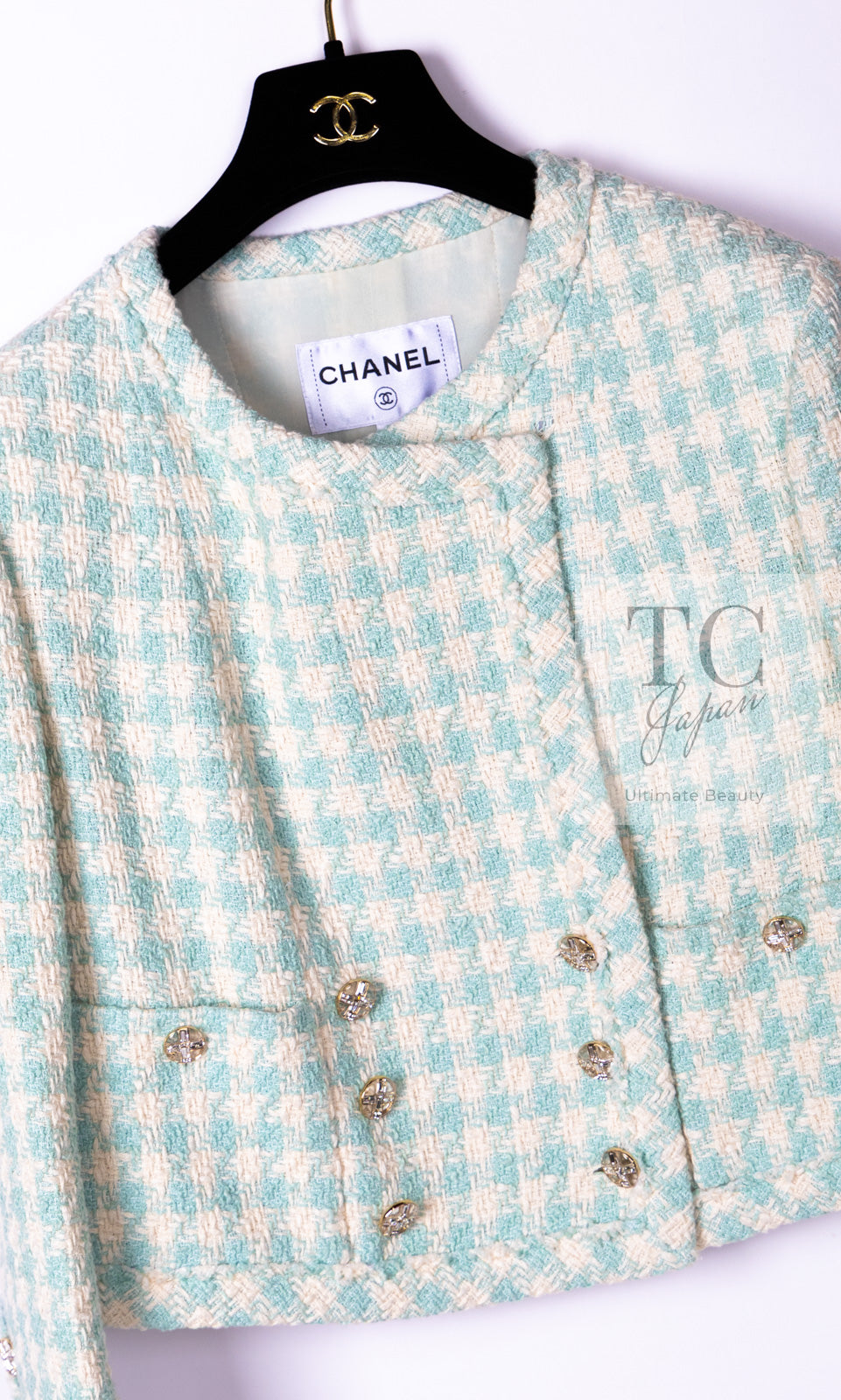シャネル ジャケット CHANEL ミント グリーン アイボリー コットン
