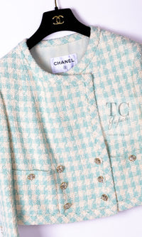 CHANEL 23S Mint Green Ivory Cotton Double Tweed Jacket 38 シャネル ミント グリーン アイボリー コットン ダブル ツイード ジャケット 即発