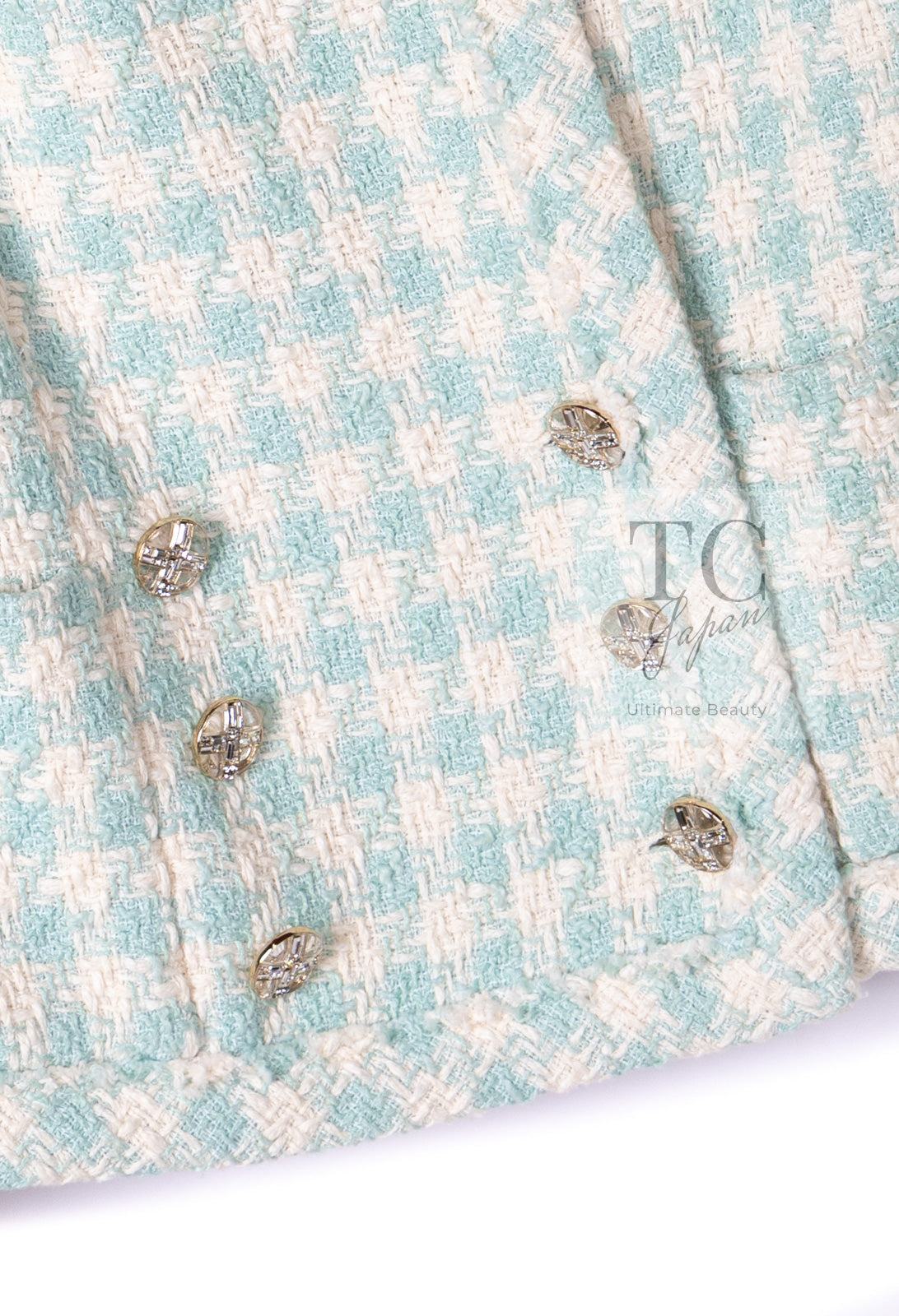 CHANEL 23S Mint Green Ivory Cotton Double Tweed Jacket 38 シャネル ミント グリーン アイボリー コットン ダブル ツイード ジャケット 即発