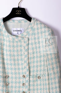 CHANEL 23S Mint Green Ivory Cotton Double Tweed Jacket 38 シャネル ミント グリーン アイボリー コットン ダブル ツイード ジャケット 即発