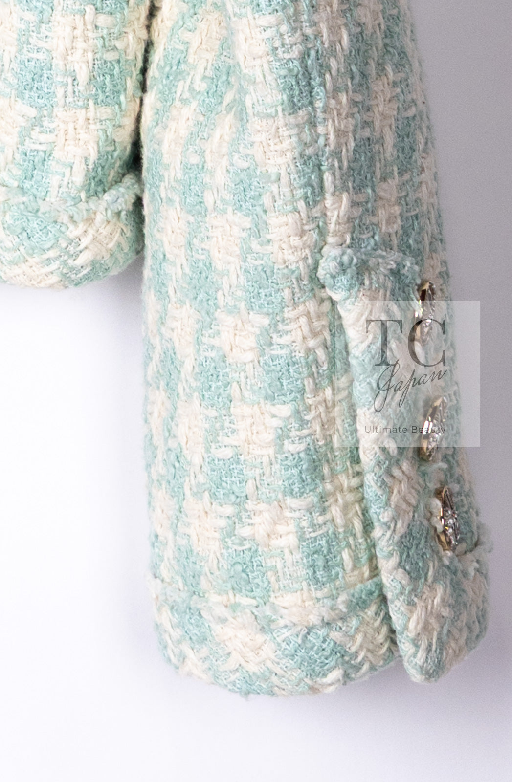 CHANEL 23S Mint Green Ivory Cotton Double Tweed Jacket 38 シャネル ミント グリーン アイボリー コットン ダブル ツイード ジャケット 即発