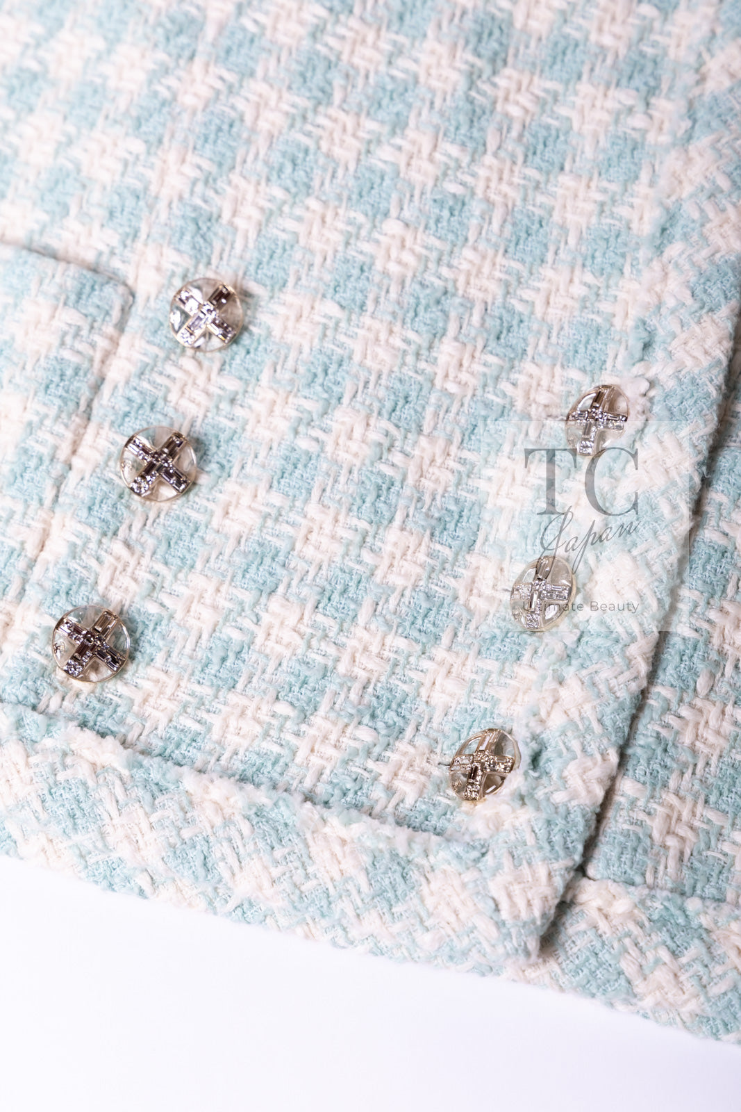 CHANEL 23S Mint Green Ivory Cotton Double Tweed Jacket 38 シャネル ミント グリーン アイボリー コットン ダブル ツイード ジャケット 即発