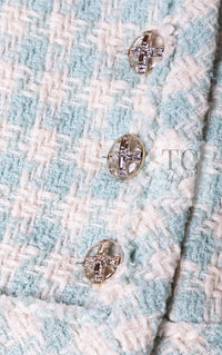 CHANEL 23S Mint Green Ivory Cotton Double Tweed Jacket 38 シャネル ミント グリーン アイボリー コットン ダブル ツイード ジャケット 即発