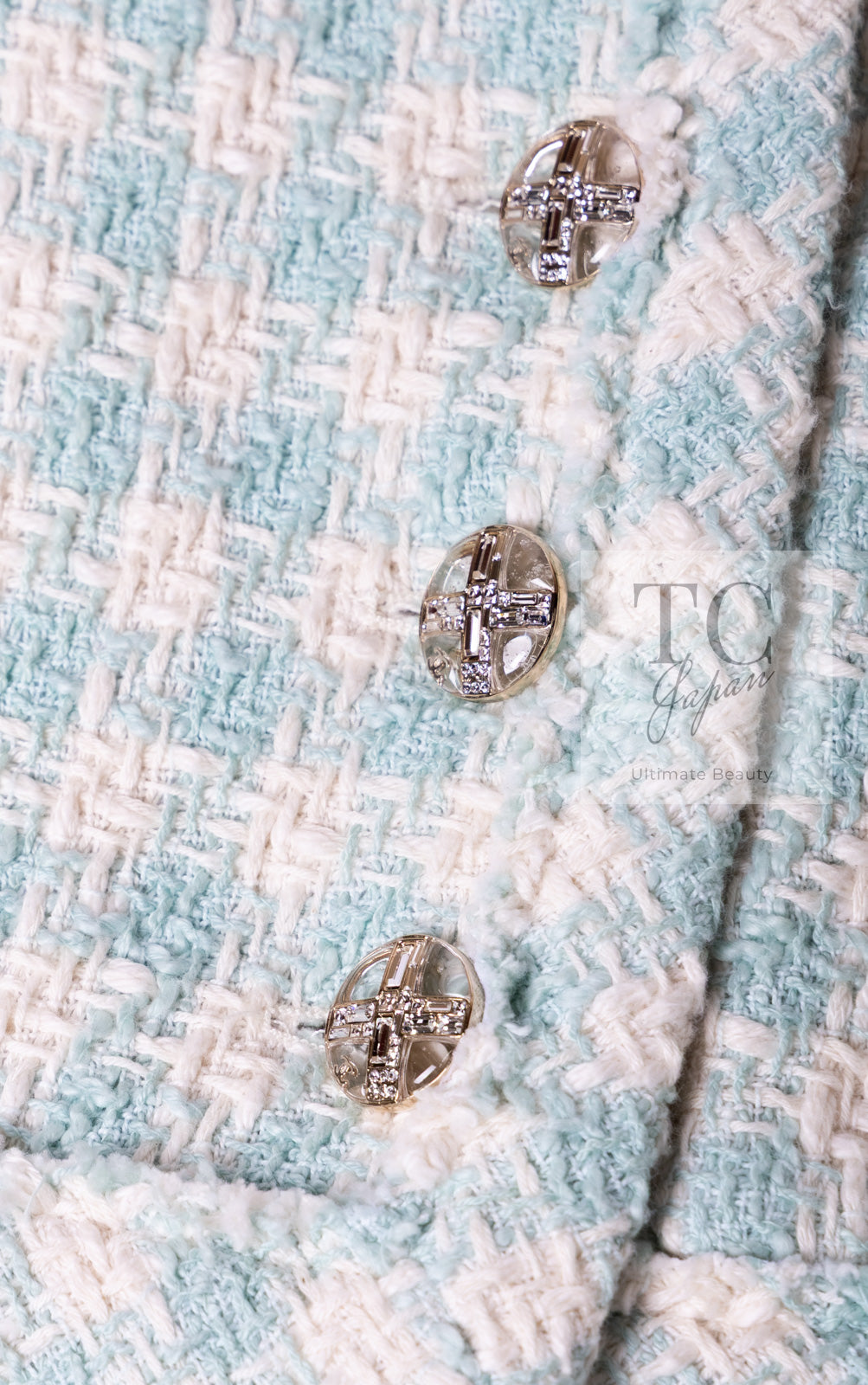 CHANEL 23S Mint Green Ivory Cotton Double Tweed Jacket 38 シャネル ミント グリーン アイボリー コットン ダブル ツイード ジャケット 即発