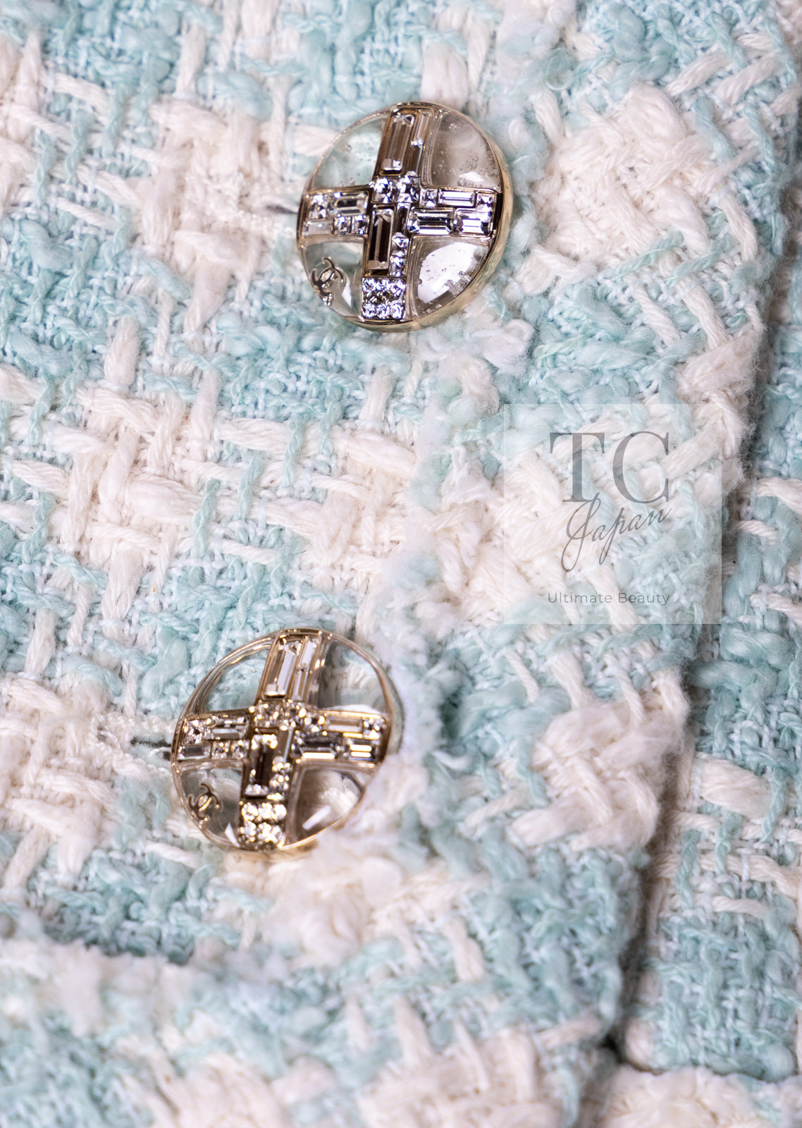 シャネル ジャケット CHANEL ミント グリーン アイボリー コットン