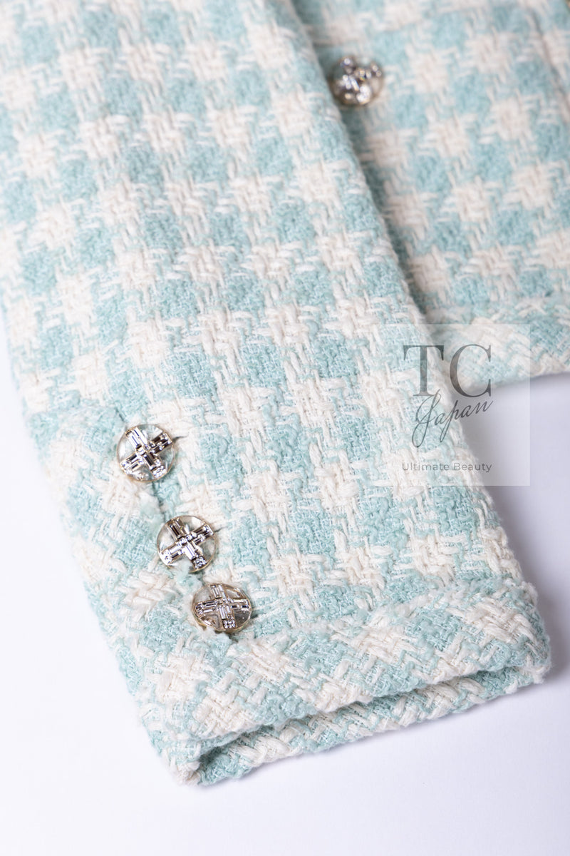 CHANEL 23S Mint Green Ivory Cotton Double Tweed Jacket 38 シャネル ミント グリーン アイボリー コットン ダブル ツイード ジャケット 即発