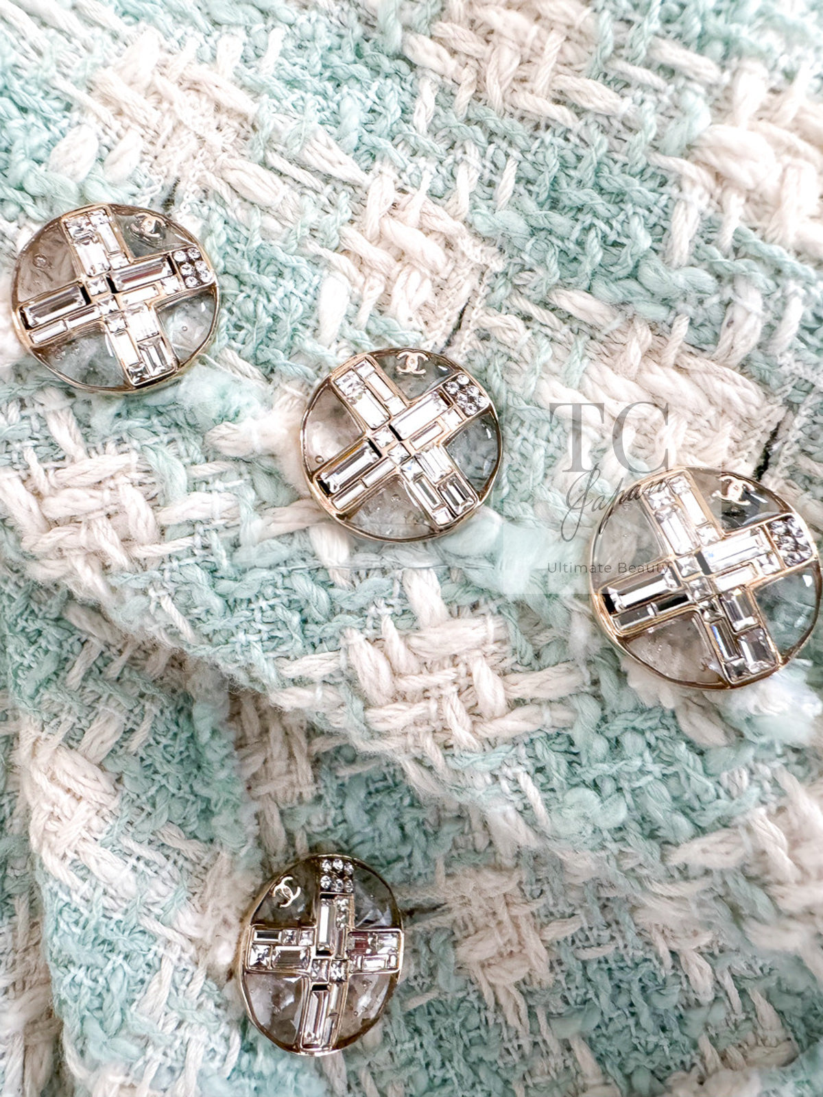 CHANEL 23S Mint Green Ivory Cotton Double Tweed Jacket 38 シャネル ミント グリーン アイボリー コットン ダブル ツイード ジャケット 即発