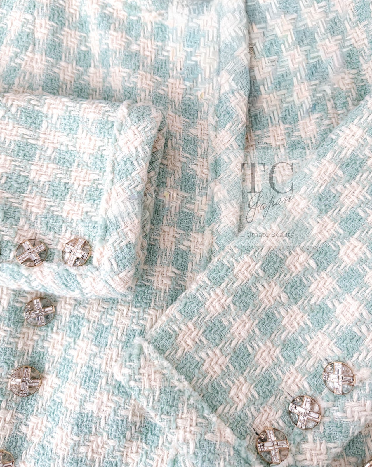 CHANEL 23S Mint Green Ivory Cotton Double Tweed Jacket 38 シャネル ミント グリーン アイボリー コットン ダブル ツイード ジャケット 即発