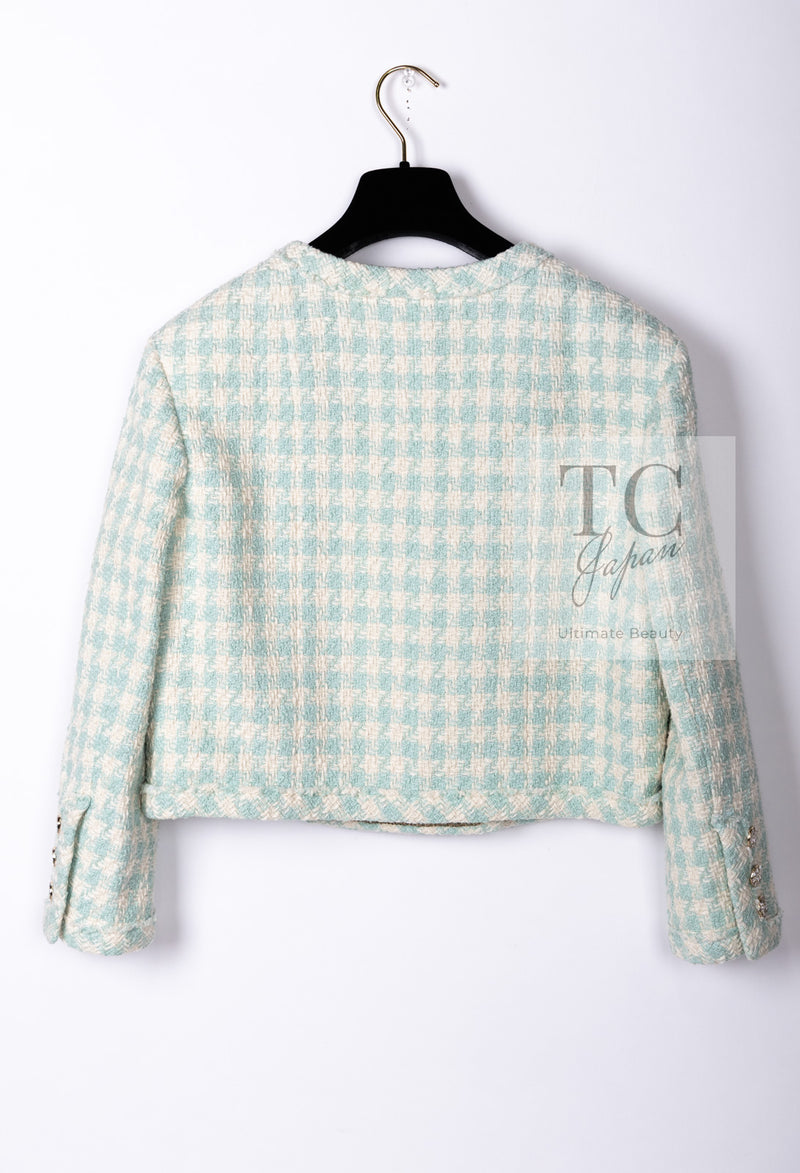 CHANEL 23S Mint Green Ivory Cotton Double Tweed Jacket 38 シャネル ミント グリーン アイボリー コットン ダブル ツイード ジャケット 即発