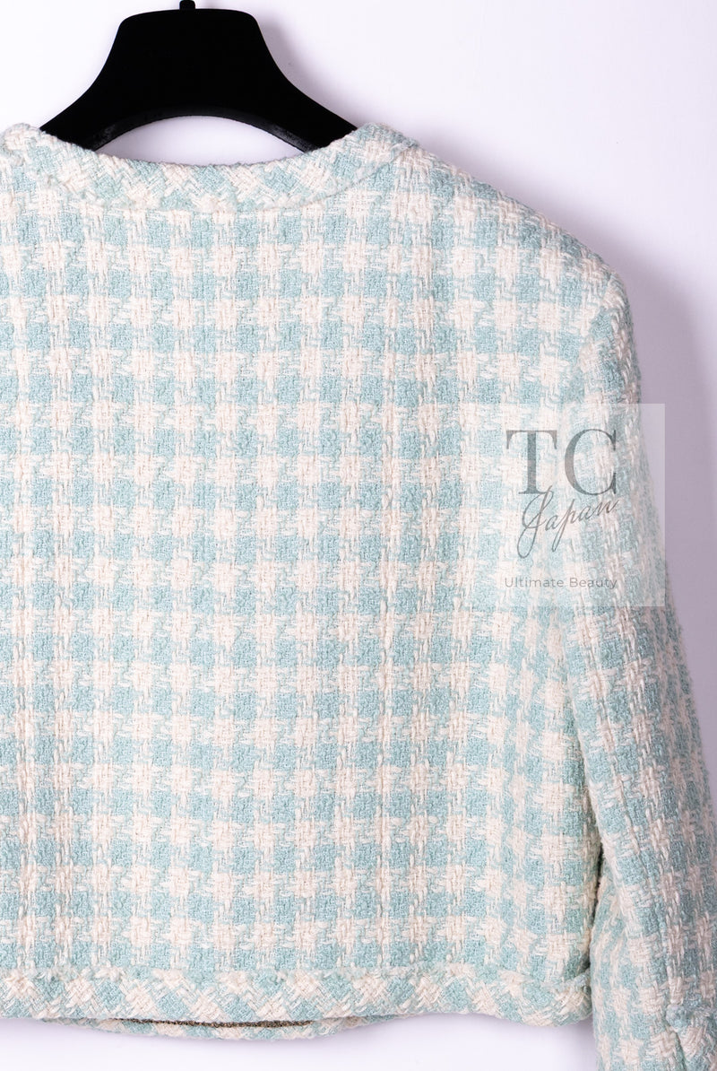 CHANEL 23S Mint Green Ivory Cotton Double Tweed Jacket 38 シャネル ミント グリーン アイボリー コットン ダブル ツイード ジャケット 即発