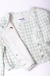 CHANEL 23S Mint Green Ivory Cotton Double Tweed Jacket 38 シャネル ミント グリーン アイボリー コットン ダブル ツイード ジャケット 即発