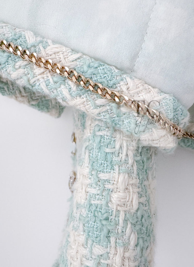CHANEL 23S Mint Green Ivory Cotton Double Tweed Jacket 38 シャネル ミント グリーン アイボリー コットン ダブル ツイード ジャケット 即発