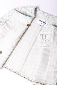 CHANEL 23S Mint Green Ivory Cotton Double Tweed Jacket 38 シャネル ミント グリーン アイボリー コットン ダブル ツイード ジャケット 即発
