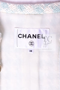 CHANEL 23S Mint Green Ivory Cotton Double Tweed Jacket 38 シャネル ミント グリーン アイボリー コットン ダブル ツイード ジャケット 即発