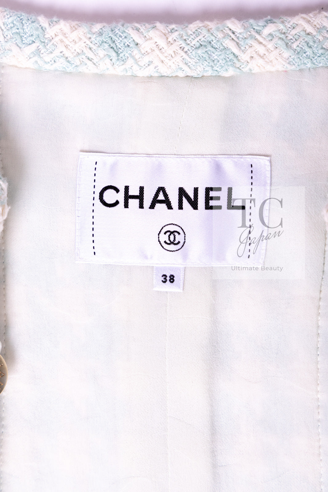 CHANEL 23S Mint Green Ivory Cotton Double Tweed Jacket 38 シャネル ミント グリーン アイボリー コットン ダブル ツイード ジャケット 即発