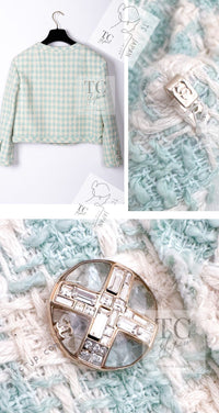CHANEL 23S Mint Green Ivory Cotton Double Tweed Jacket 38 シャネル ミント グリーン アイボリー コットン ダブル ツイード ジャケット 即発
