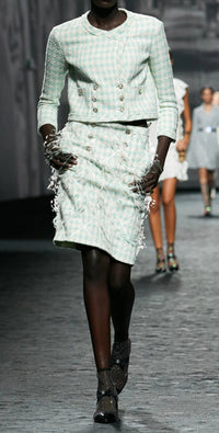 CHANEL 23S Mint Green Ivory Cotton Double Tweed Jacket 38 シャネル ミント グリーン アイボリー コットン ダブル ツイード ジャケット 即発