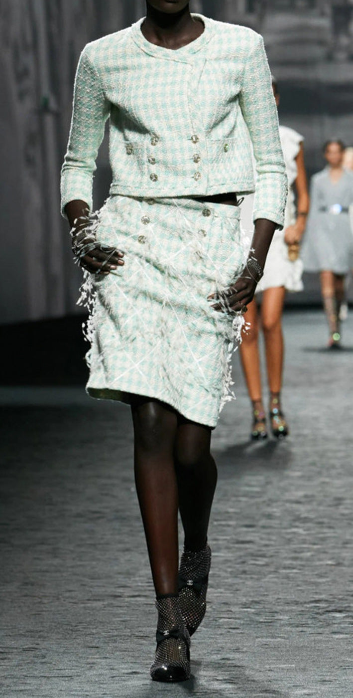 CHANEL 23S Mint Green Ivory Cotton Double Tweed Jacket 38 シャネル ミント グリーン アイボリー コットン ダブル ツイード ジャケット 即発