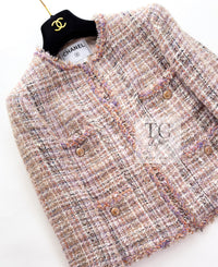 CHANEL 07C Pink Beige Multi Collarless Tweed Jacket 36 シャネル ピンク ベージュ ノーカラー ツイード ジャケット 即発