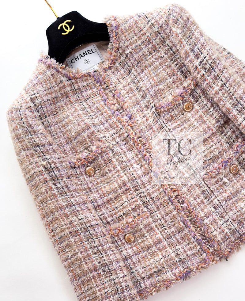 CHANEL 07C Pink Beige Multi Collarless Tweed Jacket 36 シャネル ピンク ベージュ ノーカラー ツイード ジャケット 即発