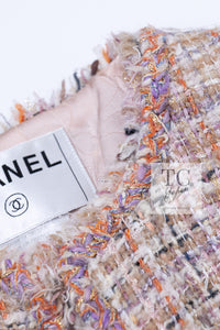 CHANEL 07C Pink Beige Multi Collarless Tweed Jacket Skirt Suit 36 シャネル ピンク ベージュ ノーカラー ツイード ジャケット スカート スーツ 即発
