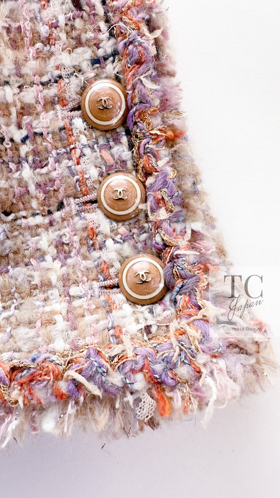 CHANEL 07C Pink Beige Multi Collarless Tweed Jacket 36 シャネル ピンク ベージュ ノーカラー ツイード ジャケット 即発