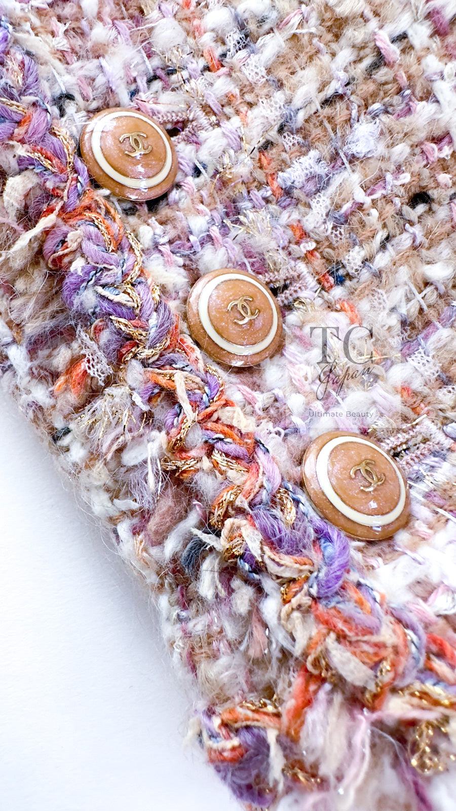 CHANEL 07C Pink Beige Multi Collarless Tweed Jacket Skirt Suit 36 シャネル ピンク ベージュ ノーカラー ツイード ジャケット スカート スーツ 即発