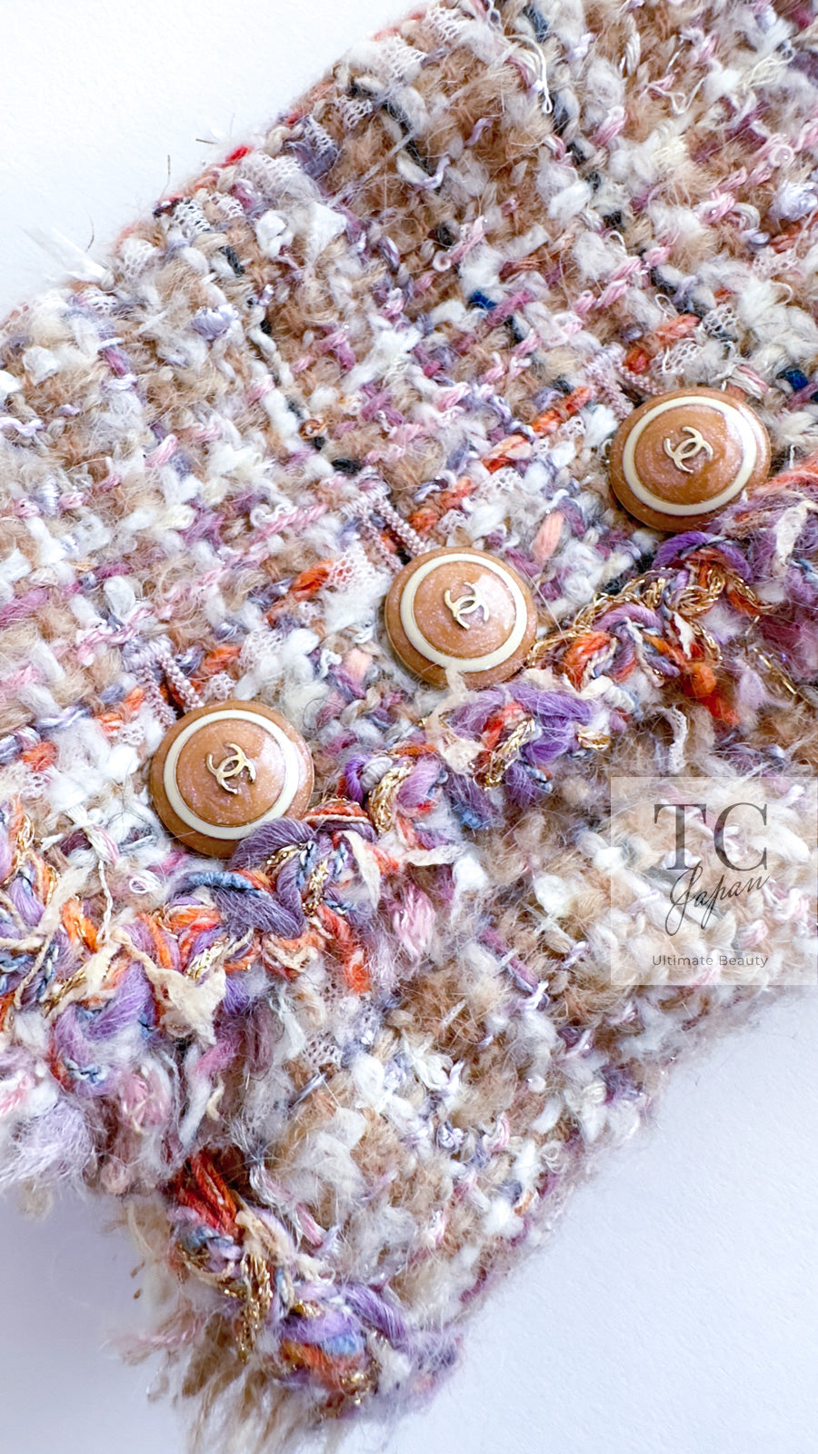 CHANEL 07C Pink Beige Multi Collarless Tweed Jacket 36 シャネル ピンク ベージュ ノーカラー ツイード ジャケット 即発