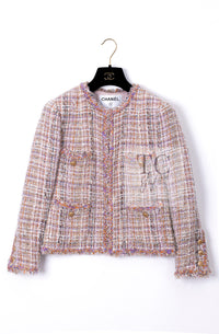 CHANEL 07C Pink Beige Multi Collarless Tweed Jacket Skirt Suit 36 シャネル ピンク ベージュ ノーカラー ツイード ジャケット スカート スーツ 即発