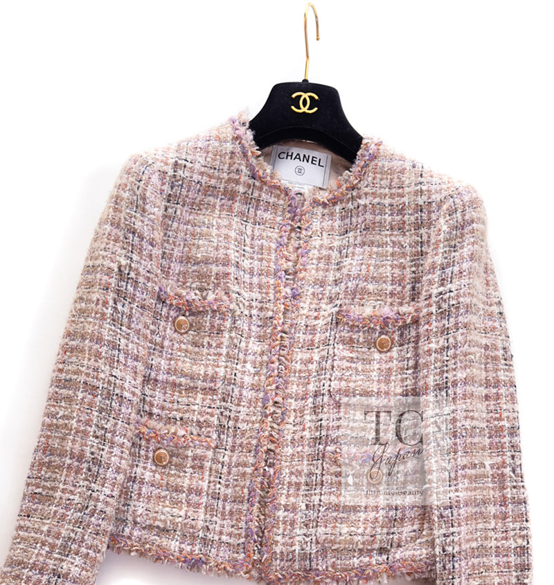 CHANEL 07C Pink Beige Multi Collarless Tweed Jacket 36 シャネル ピンク ベージュ ノーカラー ツイード ジャケット 即発