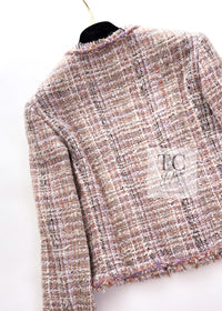 CHANEL 07C Pink Beige Multi Collarless Tweed Jacket Skirt Suit 36 シャネル ピンク ベージュ ノーカラー ツイード ジャケット スカート スーツ 即発
