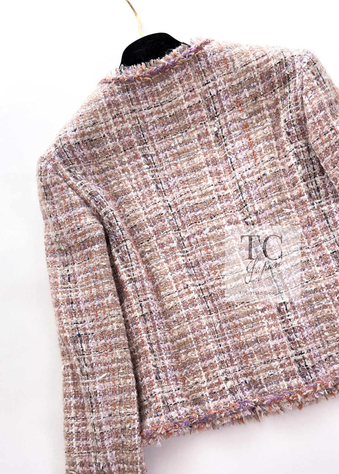 CHANEL 07C Pink Beige Multi Collarless Tweed Jacket Skirt Suit 36 シャネル ピンク ベージュ ノーカラー ツイード ジャケット スカート スーツ 即発