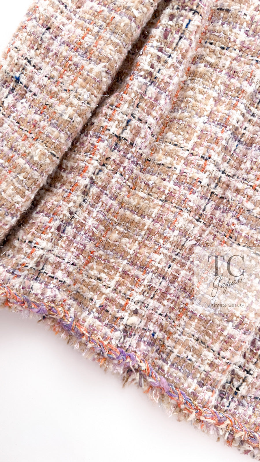 CHANEL 07C Pink Beige Multi Collarless Tweed Jacket Skirt Suit 36 シャネル ピンク ベージュ ノーカラー ツイード ジャケット スカート スーツ 即発
