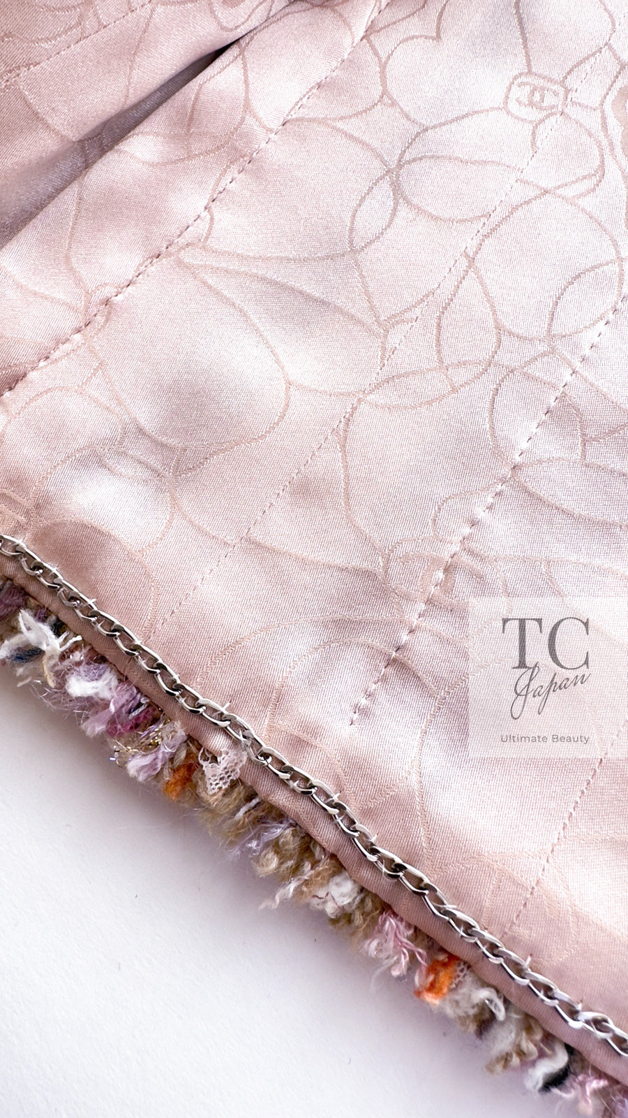 CHANEL 07C Pink Beige Multi Collarless Tweed Jacket Skirt Suit 36 シャネル ピンク ベージュ ノーカラー ツイード ジャケット スカート スーツ 即発