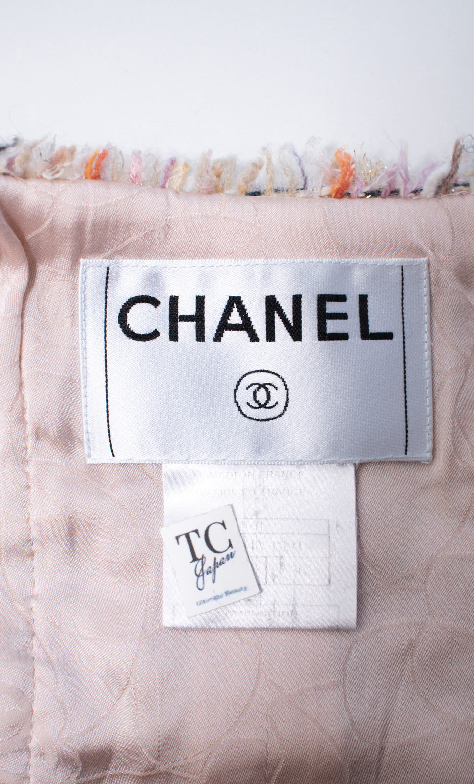 CHANEL 07C Pink Beige Multi Collarless Tweed Jacket 36 シャネル ピンク ベージュ ノーカラー ツイード ジャケット 即発