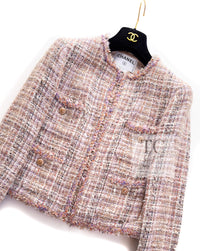 CHANEL 07C Pink Beige Multi Collarless Tweed Jacket 36 シャネル ピンク ベージュ ノーカラー ツイード ジャケット 即発