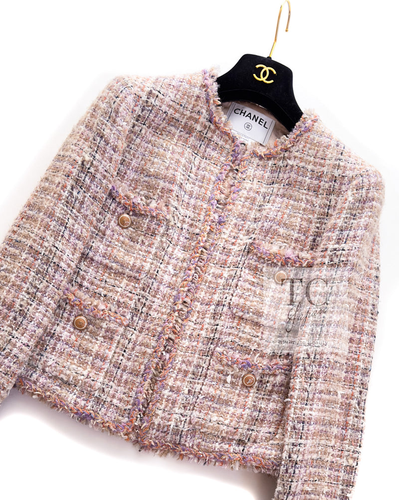 CHANEL 07C Pink Beige Multi Collarless Tweed Jacket 36 シャネル ピンク ベージュ ノーカラー ツイード ジャケット 即発