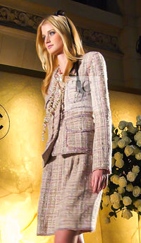 CHANEL 07C Pink Beige Multi Collarless Tweed Jacket Skirt Suit 36 シャネル ピンク ベージュ ノーカラー ツイード ジャケット スカート スーツ 即発