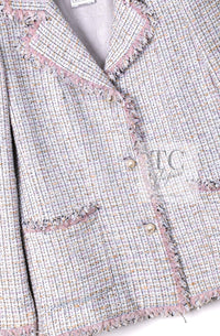 CHANEL 04S Pink Ivory Gray Fringe Cotton Tweed Jacket 42 シャネル ピンク アイボリー フリンジ コットン ツイード ジャケット 即発