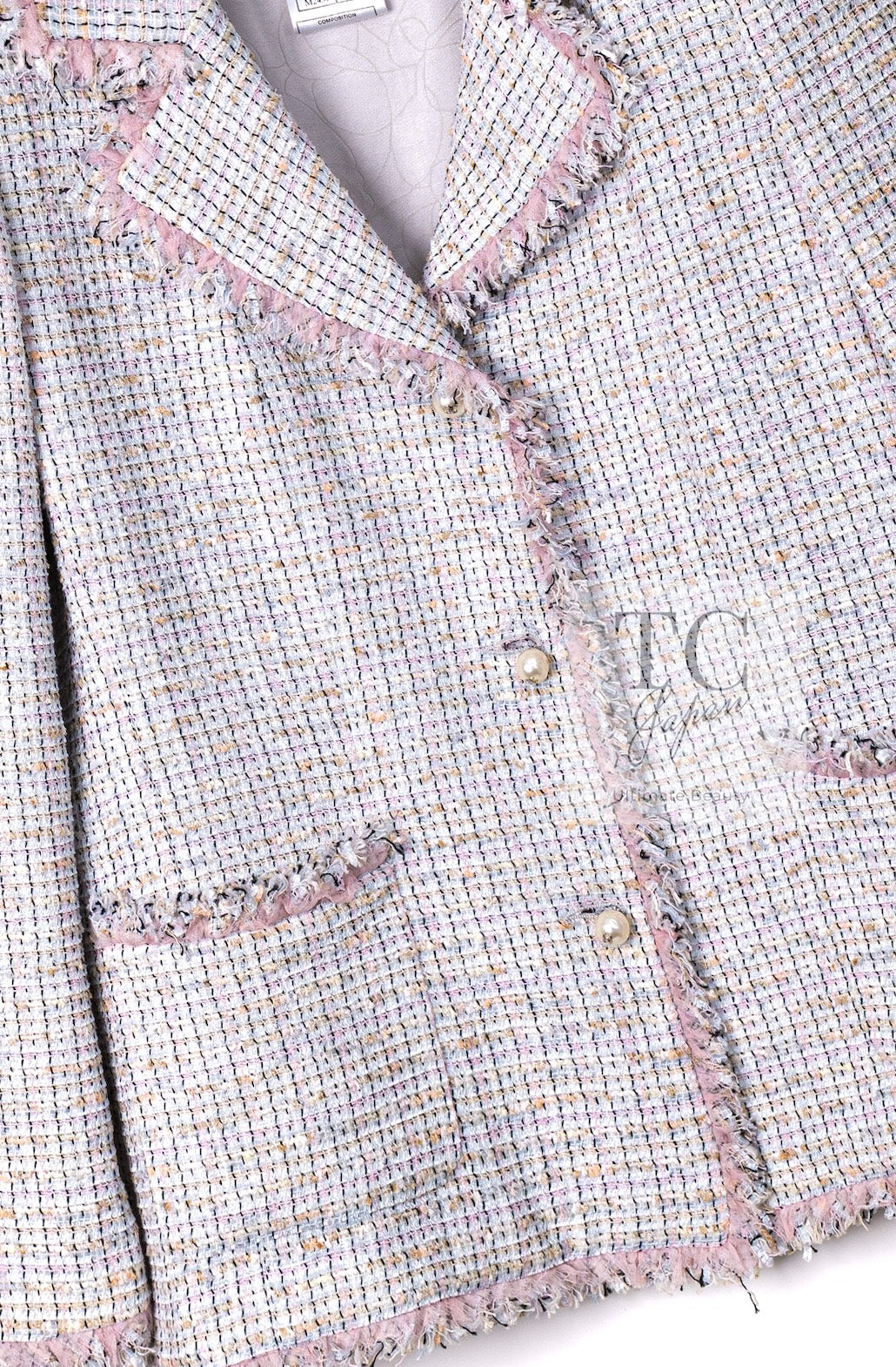 CHANEL 04S Pink Ivory Gray Fringe Cotton Tweed Jacket 42 シャネル ピンク アイボリー フリンジ コットン ツイード ジャケット 即発