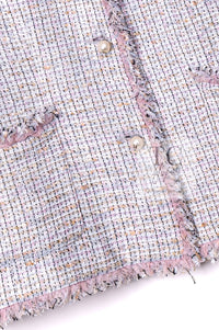 CHANEL 04S Pink Ivory Gray Fringe Cotton Tweed Jacket 42 シャネル ピンク アイボリー フリンジ コットン ツイード ジャケット 即発