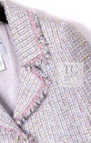 CHANEL 04S Pink Ivory Gray Fringe Cotton Tweed Jacket 42 シャネル ピンク アイボリー フリンジ コットン ツイード ジャケット 即発