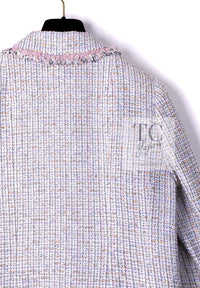 CHANEL 04S Pink Ivory Gray Fringe Cotton Tweed Jacket 42 シャネル ピンク アイボリー フリンジ コットン ツイード ジャケット 即発