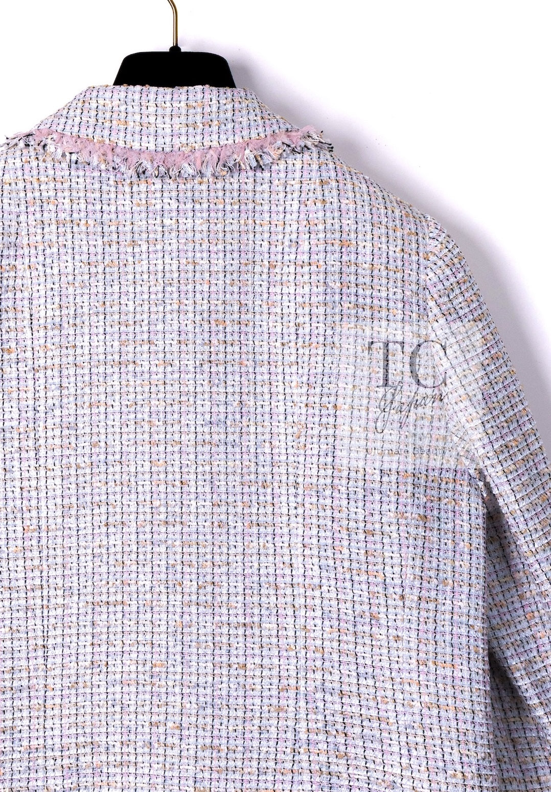 CHANEL 04S Pink Ivory Gray Fringe Cotton Tweed Jacket 42 シャネル ピンク アイボリー フリンジ コットン ツイード ジャケット 即発